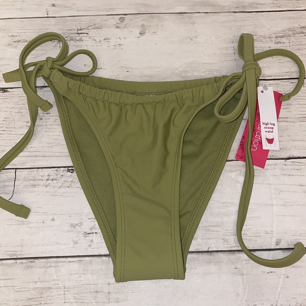 Xhilaration Bikini Bottom Womens XS Green Solid High Leg Scoop Waist Swim NEW XS